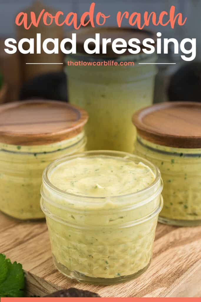 Avocado dressing in small jars.
