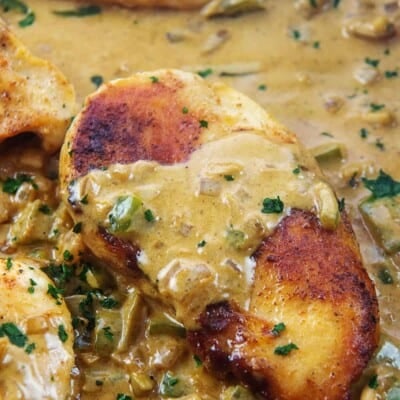 creamy Cajun chicken in sauce.