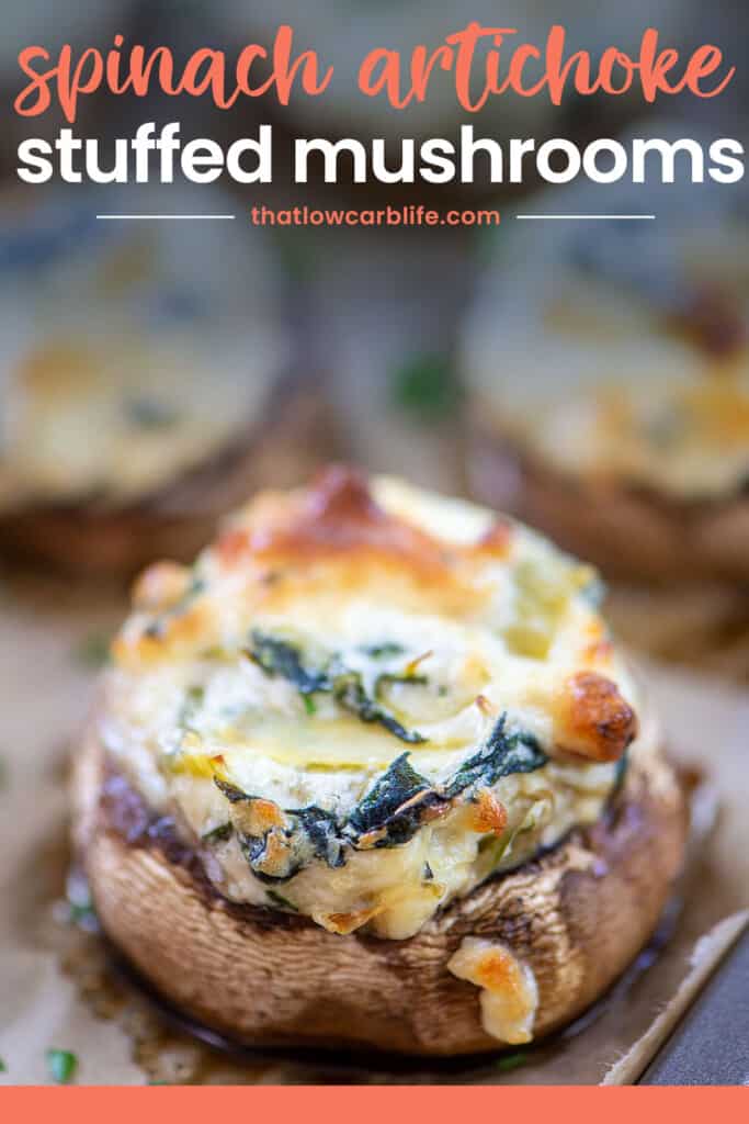 stuffed mushroom on baking sheet.